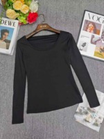 103 Pieces U-Neck Black Slim Waist Stretchy Long Sleeve Basic Tops Size S-2XL Clearance Stock Wholesale - Image 3