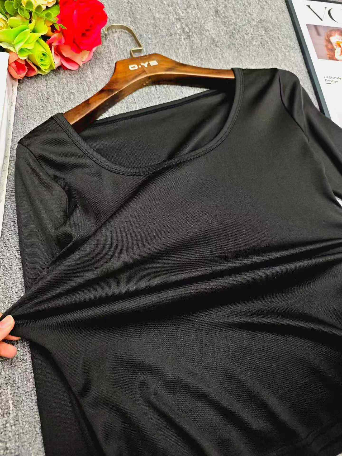 103 Pieces U-Neck Black Slim Waist Stretchy Long Sleeve Basic Tops Size S-2XL Clearance Stock Wholesale - Image 2