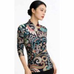 160 Pcs Elegant Mature Style Women V-Neck Printed Long Sleeve Base Tops, Size S-2XL Stock Lot - Image 6