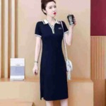 Women's Polo Knee-Length Loose Casual T-Shirt Dress, Sizes S-4XL, 437 Pieces Bulk Stock - Image 1