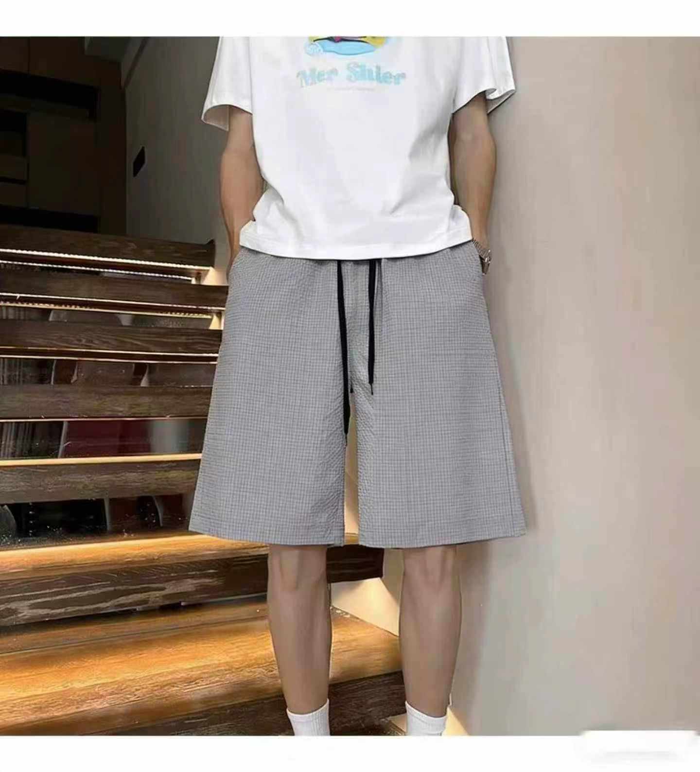 605pcs Men's Summer Crinkled Seersucker Loose American Thin Casual Sports 5-inch Shorts Bulk Stock Lot Wholesale - Image 1