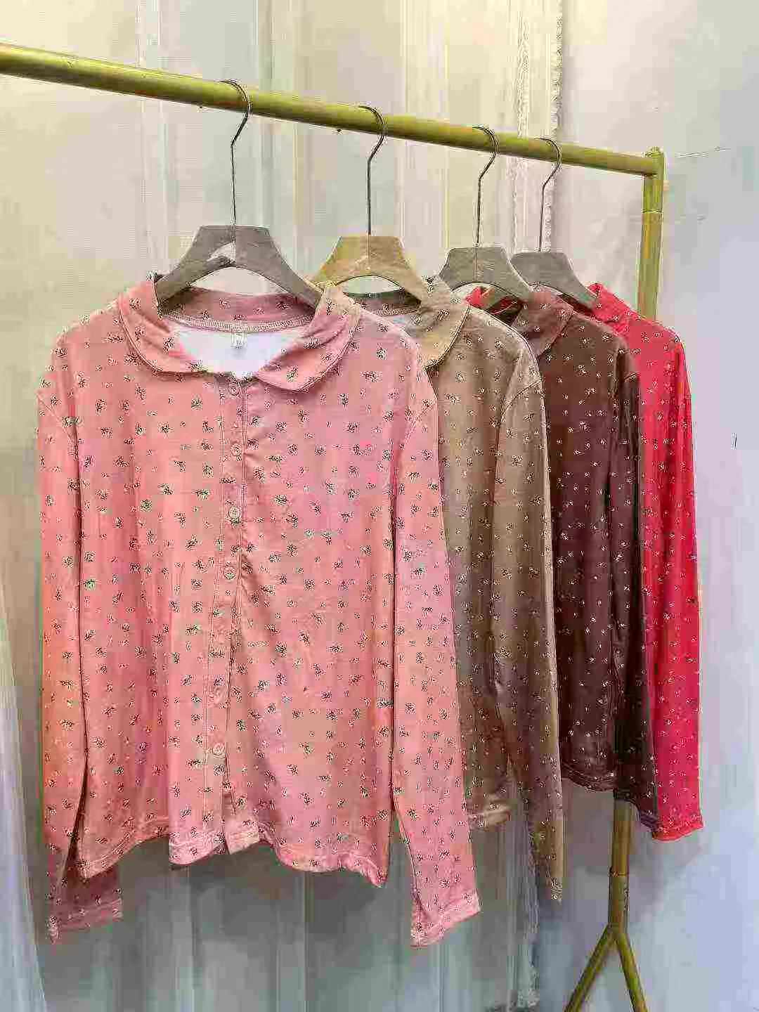 3600 Pcs Early Spring Fashion Versatile Turn-down Collar Floral Long Sleeve Women's Blouse T-Shirt Bulk Stock - Image 1