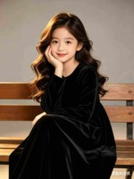 1900 Pieces Winter Girls Black High-end Velvet Fleece Lined Kids Birthday Piano Host Party Dress Stock Lot - Image 4