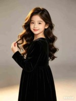 1900 Pieces Winter Girls Black High-end Velvet Fleece Lined Kids Birthday Piano Host Party Dress Stock Lot - Image 3