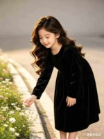 1900 Pieces Winter Girls Black High-end Velvet Fleece Lined Kids Birthday Piano Host Party Dress Stock Lot - Image 2