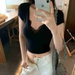 Clearance Bulk Wholesale Women's Sexy Slim Fit V Neck Lace Short Sleeve T-Shirt Sizes S-XL, SKU 001#31 - Image 7