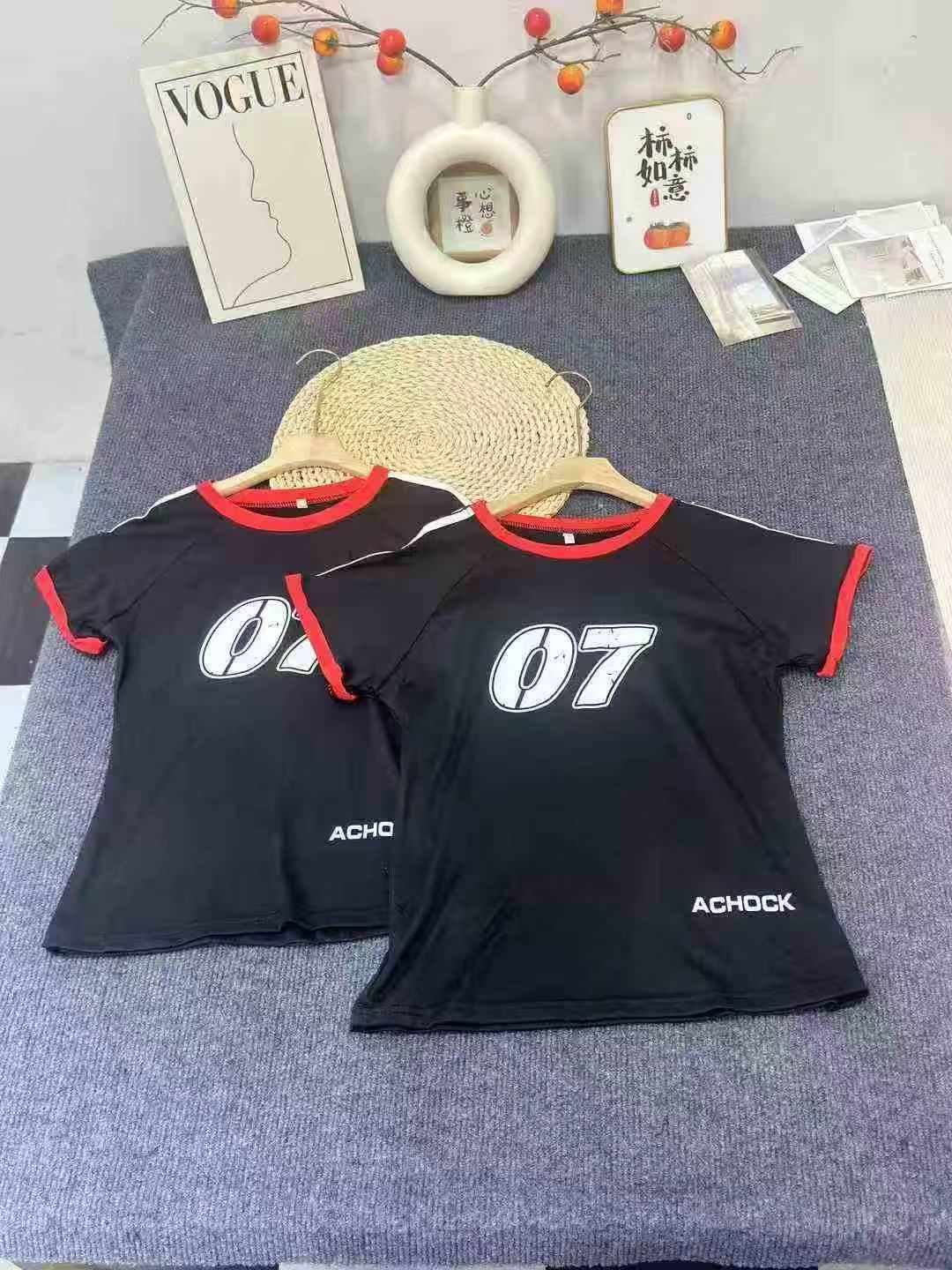 Wholesale Clearance Women's Retro Color Block Raglan Fitted Short Sleeve T-Shirt, Sizes 1-6, Individual Pack, Stock Lot SKU 001#31 - Image 1