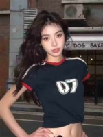 Wholesale Clearance Women's Retro Color Block Raglan Fitted Short Sleeve T-Shirt, Sizes 1-6, Individual Pack, Stock Lot SKU 001#31 - Image 6