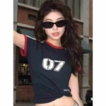 Wholesale Clearance Women's Retro Color Block Raglan Fitted Short Sleeve T-Shirt, Sizes 1-6, Individual Pack, Stock Lot SKU 001#31 - Image 9
