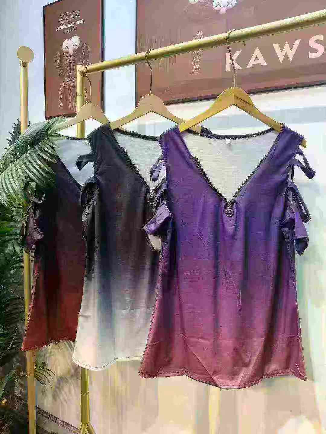 220 Pieces Half Zip V-neck Off-shoulder Imitation Cotton T-shirts, 3 Colors, Sizes S-4XL, Individual Packing - Image 1