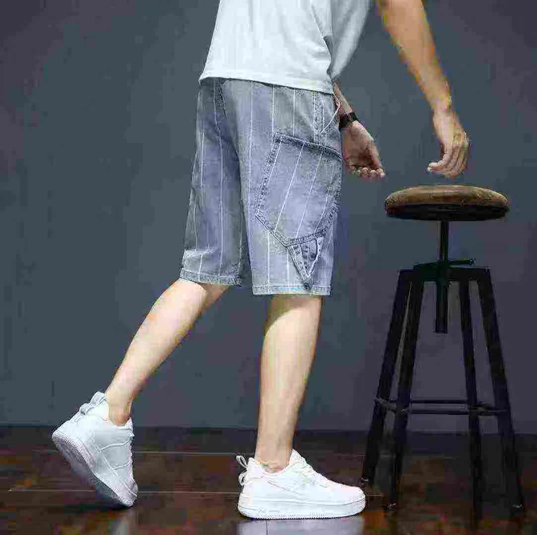 300 Pcs Men's Elastic Striped Summer Thin Casual Trendy Versatile Five-point Denim Shorts Stock Wholesale - Image 1