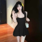 200 Pcs Pure Desire Style Sexy Women's Black High Stretch Waist Cinched A-line Mini Slip Dress Stock Wholesale - Image 1