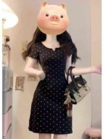 200 Pieces Bulk Clearance Plus Size Hepburn Style Black Polka Dot Summer Slim Women Dresses - Image 1