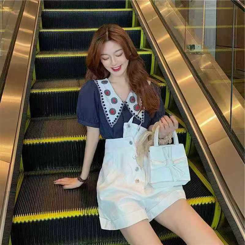 French Design Embroidered Doll Collar Puff Sleeve Loose Chiffon Women's Short Sleeve Blouse, Total 2060 Pieces Bulk Stock - Image 1