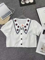 French Design Embroidered Doll Collar Puff Sleeve Loose Chiffon Women's Short Sleeve Blouse, Total 2060 Pieces Bulk Stock - Image 5