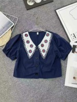 French Design Embroidered Doll Collar Puff Sleeve Loose Chiffon Women's Short Sleeve Blouse, Total 2060 Pieces Bulk Stock - Image 4