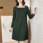 1208 Pcs 2025 New Arrival Women Summer Dark Green Vintage Waist-slimming Hepburn Style Off-shoulder Dress Stock Clearance, Size M-2XL, Individual Packing - Image 4