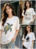 1990PCS New Unisex Versatile Breathable Printed Cotton-Like Crew Neck Short Sleeve Tops Stock Lot Wholesale - Image 5