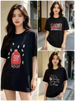 1990PCS New Unisex Versatile Breathable Printed Cotton-Like Crew Neck Short Sleeve Tops Stock Lot Wholesale - Image 3