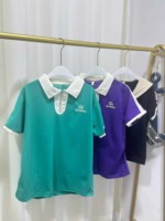 340 Pcs Contrast Color Turn-down Collar Short Sleeve Loose Korean Style Age-reducing Middle-aged Women T-shirts - Image 1