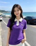 340 Pcs Contrast Color Turn-down Collar Short Sleeve Loose Korean Style Age-reducing Middle-aged Women T-shirts - Image 7