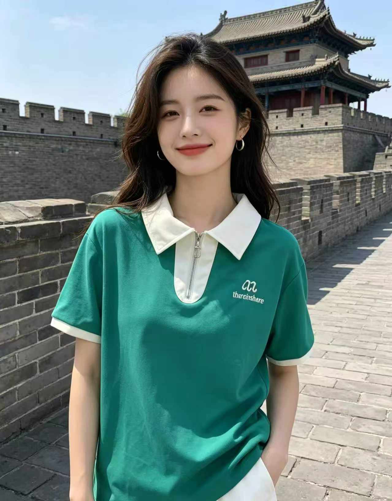 340 Pcs Contrast Color Turn-down Collar Short Sleeve Loose Korean Style Age-reducing Middle-aged Women T-shirts - Image 2