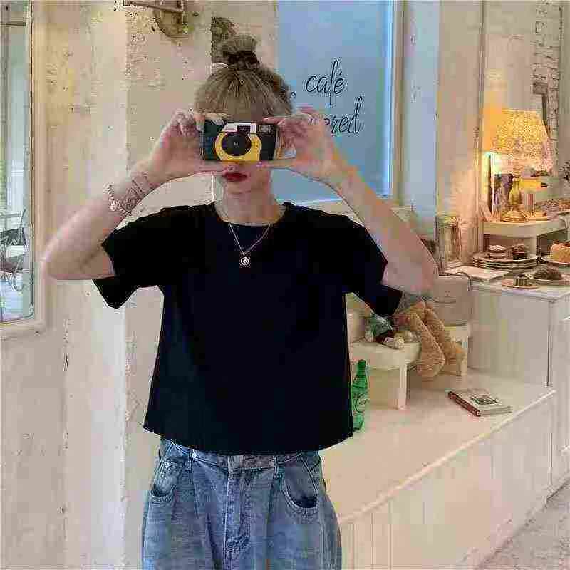 662 Pcs Solid Color Loose Cropped Crew Neck Short Sleeve Summer T-Shirts For Women Bulk Stock Wholesale - Image 1