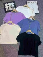 662 Pcs Solid Color Loose Cropped Crew Neck Short Sleeve Summer T-Shirts For Women Bulk Stock Wholesale - Image 3