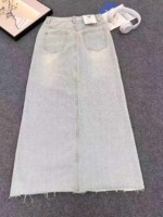 192 Pcs Vintage High Waist Washed Raw Hem Denim A-line Long Skirts For Women - Image 6