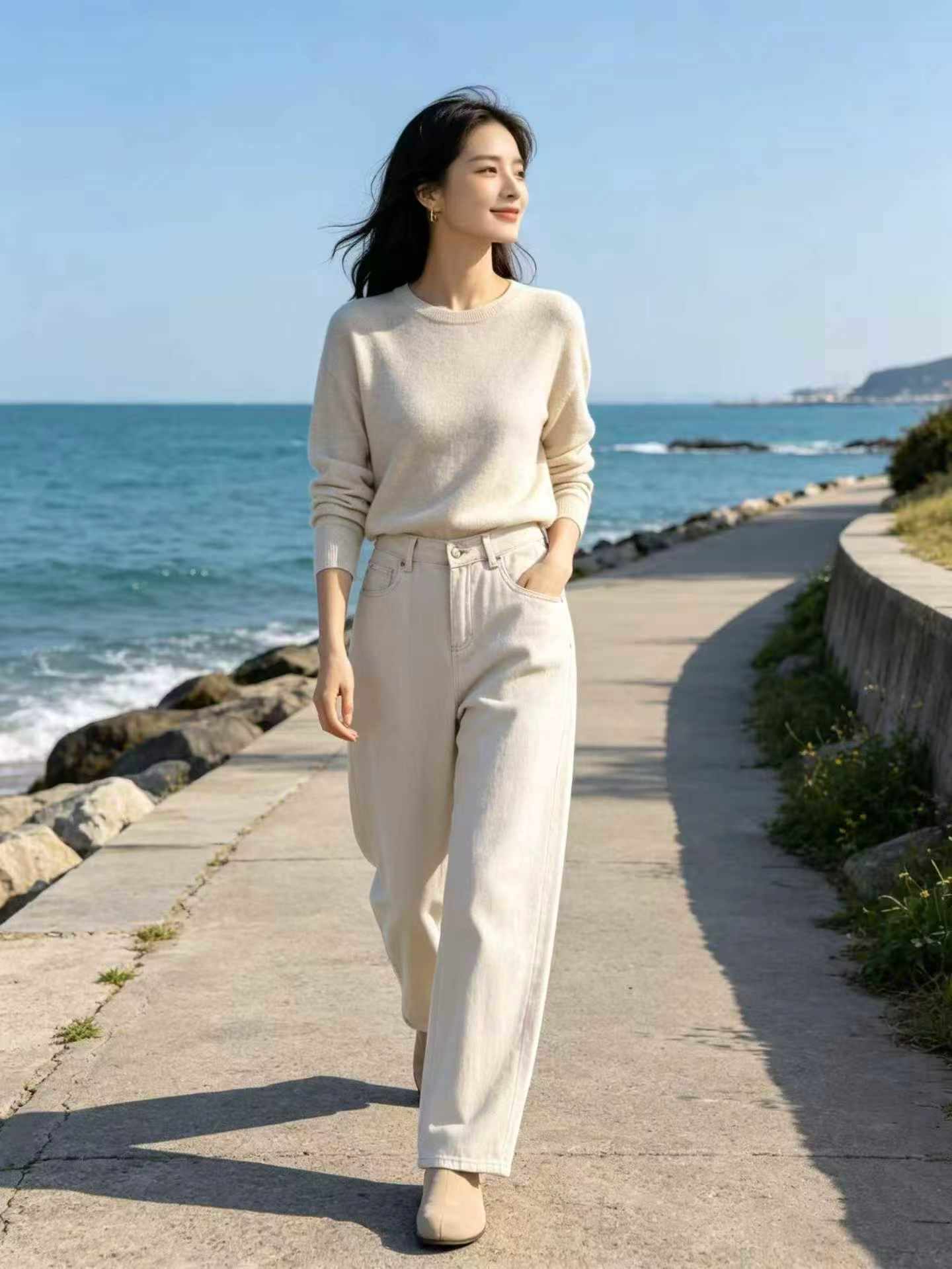 Apricot High Waist Loose Wide Leg Straight Jeans - 183 Pieces Bulk Wholesale Stock - Image 1