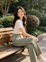 44 Pcs Women's Matcha Green High Waist Straight Wide Leg Jeans 2026 New, Authentic With Original Tag Bulk Stock - Image 1