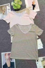 All Clearance: 8.2 CNY Each, Sweet Spicy Contrast Stripe Lace Short Sleeve T-Shirts, Around 60 Pieces, Brown Mainly, One Size - Image 1