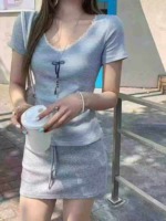 All Clearance: 8.2 CNY Each, Sweet Spicy Contrast Stripe Lace Short Sleeve T-Shirts, Around 60 Pieces, Brown Mainly, One Size - Image 3