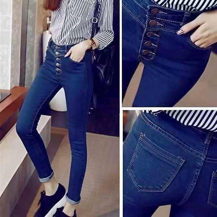 169 Pcs Women's 2026 New Korean Style High Waist Blue Stretch Slim Skinny Pencil Jeans Stock Lot Wholesale - Image 1