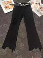 161 PCS Black Irregular Distressed Stretchy Flared Thin Women's Summer Jeans - Image 7