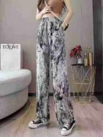 245 Pieces Ink Painting Print Wide Leg Pants, Elastic Waist With Pockets Lightweight Fabric - Image 6