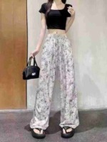 245 Pieces Ink Painting Print Wide Leg Pants, Elastic Waist With Pockets Lightweight Fabric - Image 5