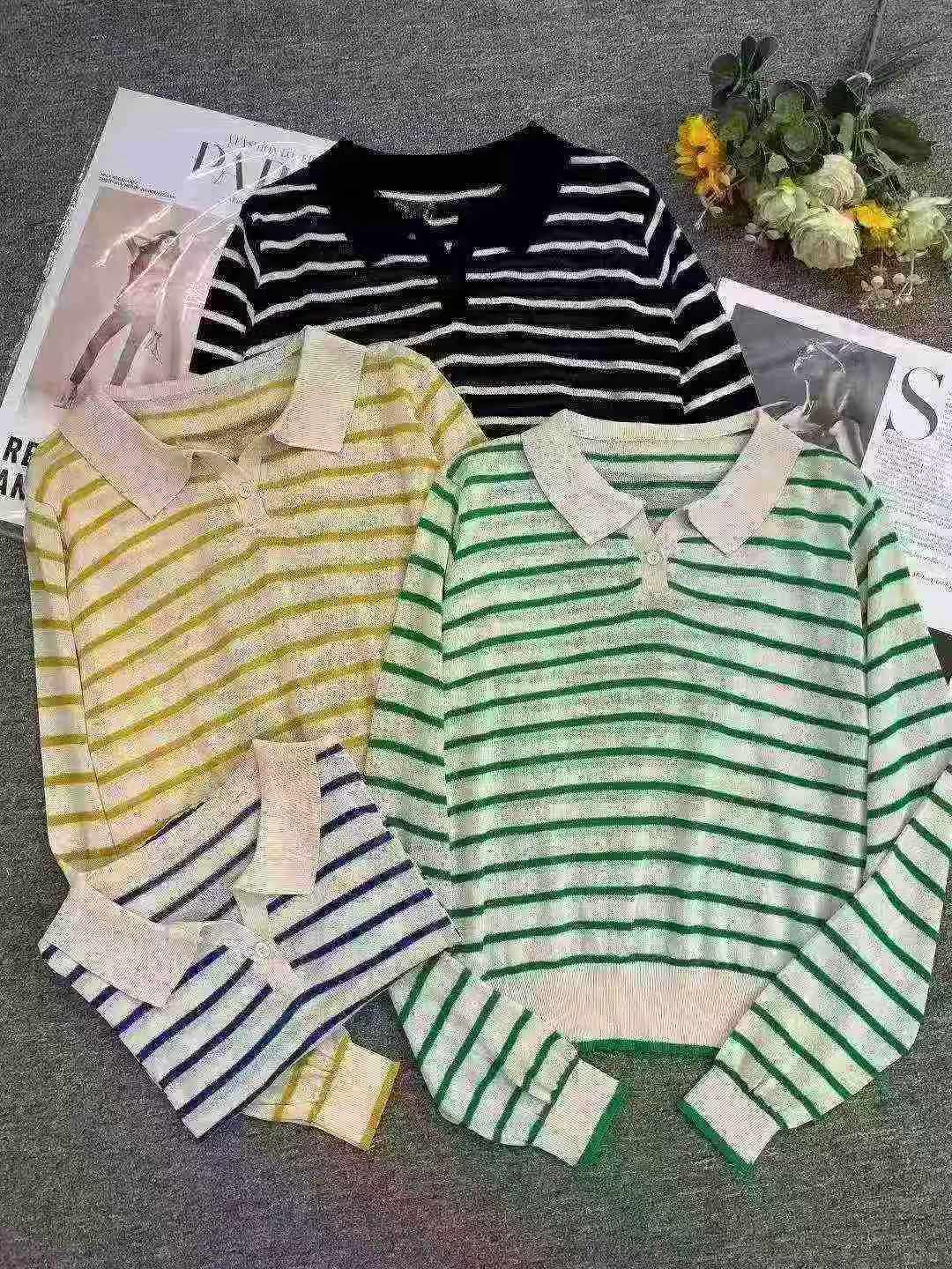 1150 Pieces Early Autumn New Korean Style Loose Contrast Stripe POLO Collar Long Sleeve Knit Sweater Stock - Image 1