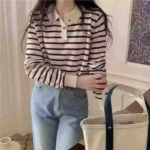 1150 Pieces Early Autumn New Korean Style Loose Contrast Stripe POLO Collar Long Sleeve Knit Sweater Stock - Image 8