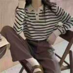 1150 Pieces Early Autumn New Korean Style Loose Contrast Stripe POLO Collar Long Sleeve Knit Sweater Stock - Image 5