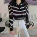 1150 Pieces Early Autumn New Korean Style Loose Contrast Stripe POLO Collar Long Sleeve Knit Sweater Stock - Image 3
