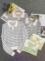 1150 Pieces Early Autumn New Korean Style Loose Contrast Stripe POLO Collar Long Sleeve Knit Sweater Stock - Image 2