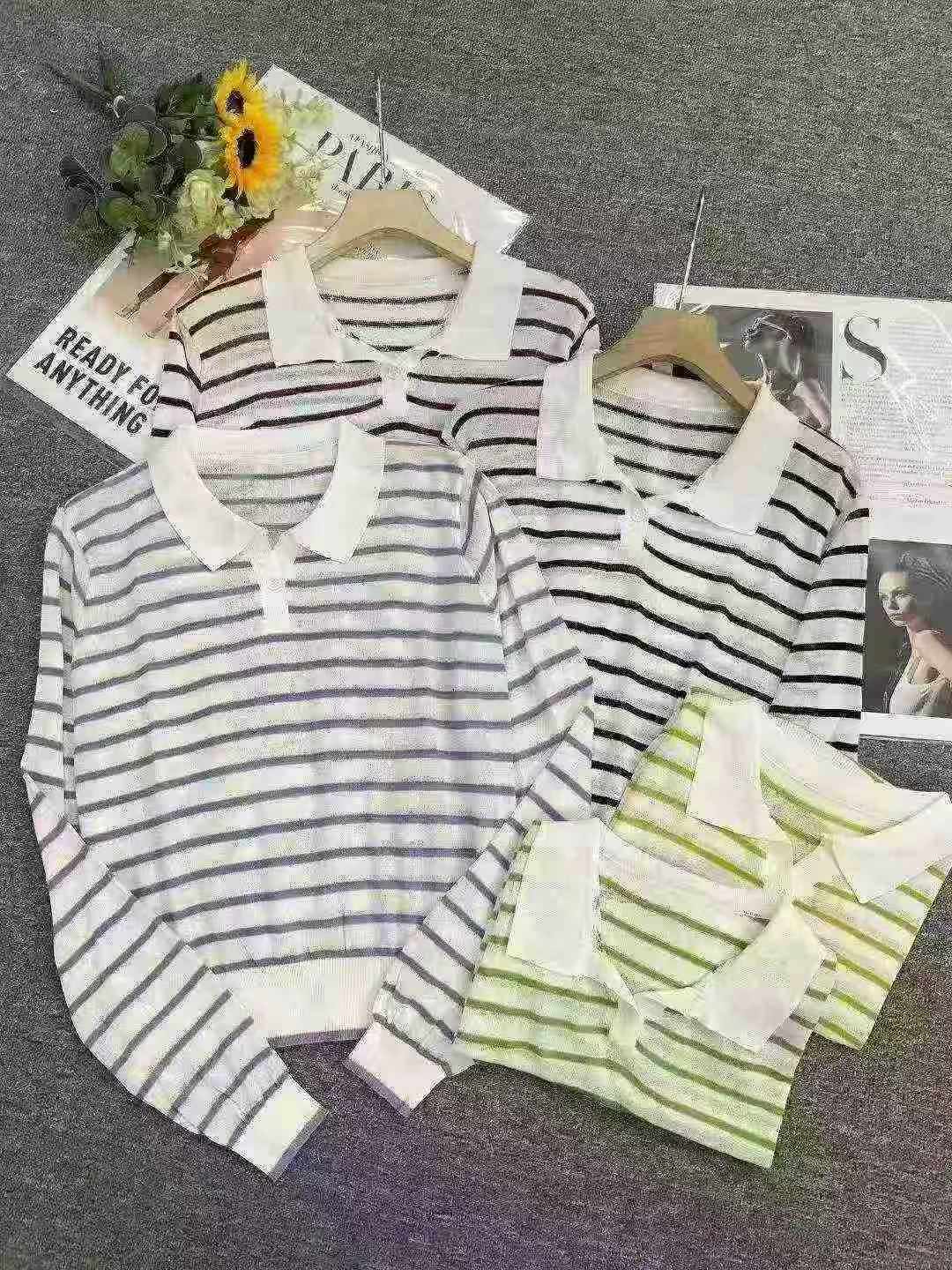 1150 Pieces Early Autumn New Korean Style Loose Contrast Stripe POLO Collar Long Sleeve Knit Sweater Stock - Image 2