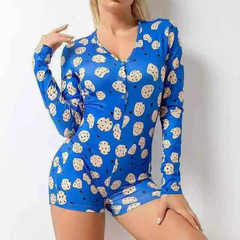 Around 690 Pieces European & American Fashion Sexy Printed Deep V Long Sleeve Bodysuit Stock Clearance - Image 1