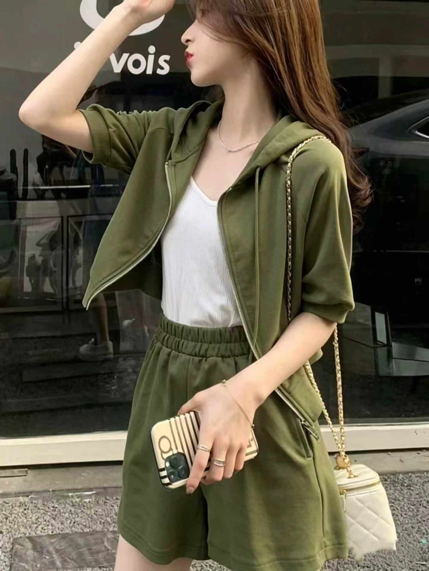 New Summer Salt Style Zip-up Hooded Jacket & Shorts Set, 2 Colors, S-2XL, Around 450 Sets Bulk Wholesale Stock - Image 1