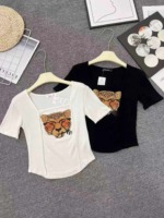 400 Pieces Bulk Stock Women's Sweet Sexy Square Neck Cropped Slim Fit Short Sleeve T-Shirts - Image 4