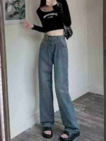 Vintage High Waist Wide Leg Petite Women's Jeans, 140 Pcs, XS-XL, Clearance Price 13.2 CNY - Image 1