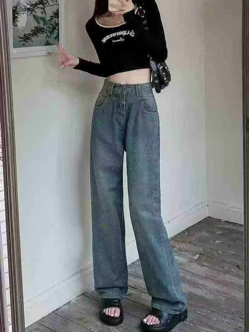 Vintage High Waist Wide Leg Petite Women's Jeans, 140 Pcs, XS-XL, Clearance Price 13.2 CNY - Image 1