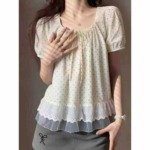 All Stock Clearance: Korean Sweet Lace Patchwork Puff Sleeve Slim Women Tops, Around 130 Pieces - Image 1