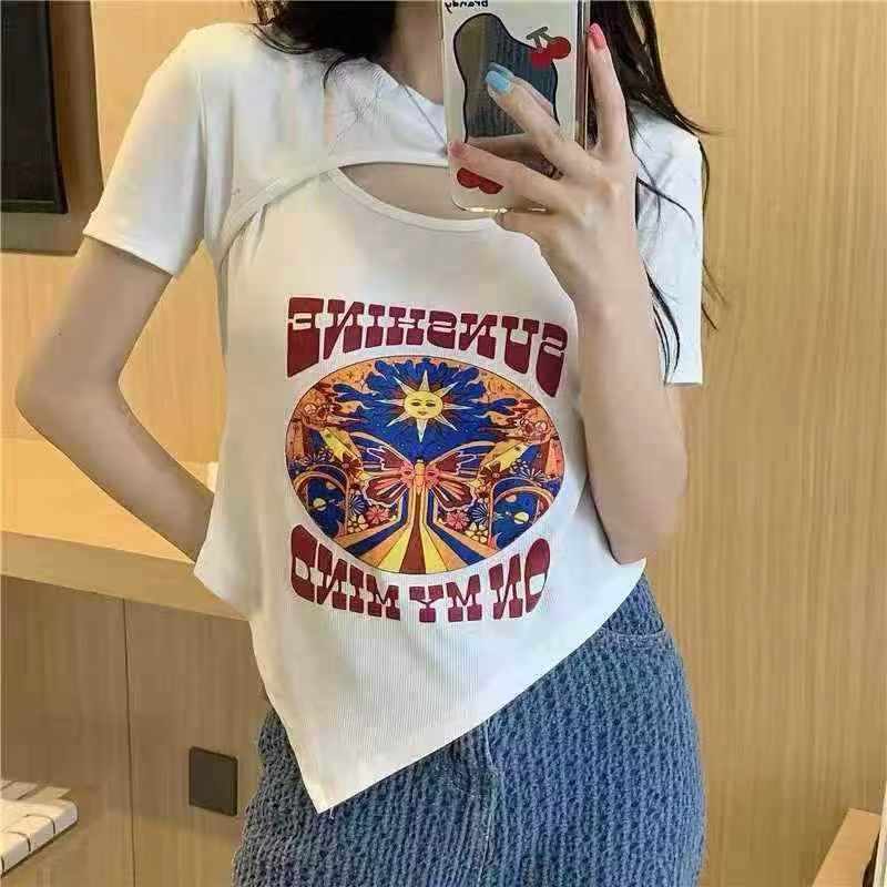 Sexy Hollow Out Slim Fit Short Sleeve Women's T-shirt - 1000 Pieces Bulk Stock Wholesale - Image 1